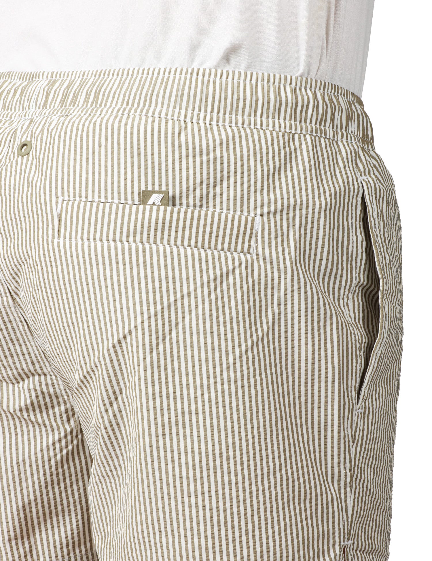 COSTUME MARE UOMO K-WAY HAZEL GREEN/WHITE A RIGHE IN TESSUTO SEERSUCKER AD ASCIUGATURA RAPIDA