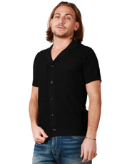CARDIGAN UOMO KANGRA NERO A MEZZA MANICA CON COLLETTO REVERS IN MAGLIA PUNTO ARABESCO