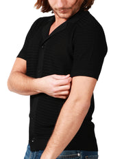 CARDIGAN UOMO KANGRA NERO A MEZZA MANICA CON COLLETTO REVERS IN MAGLIA PUNTO ARABESCO