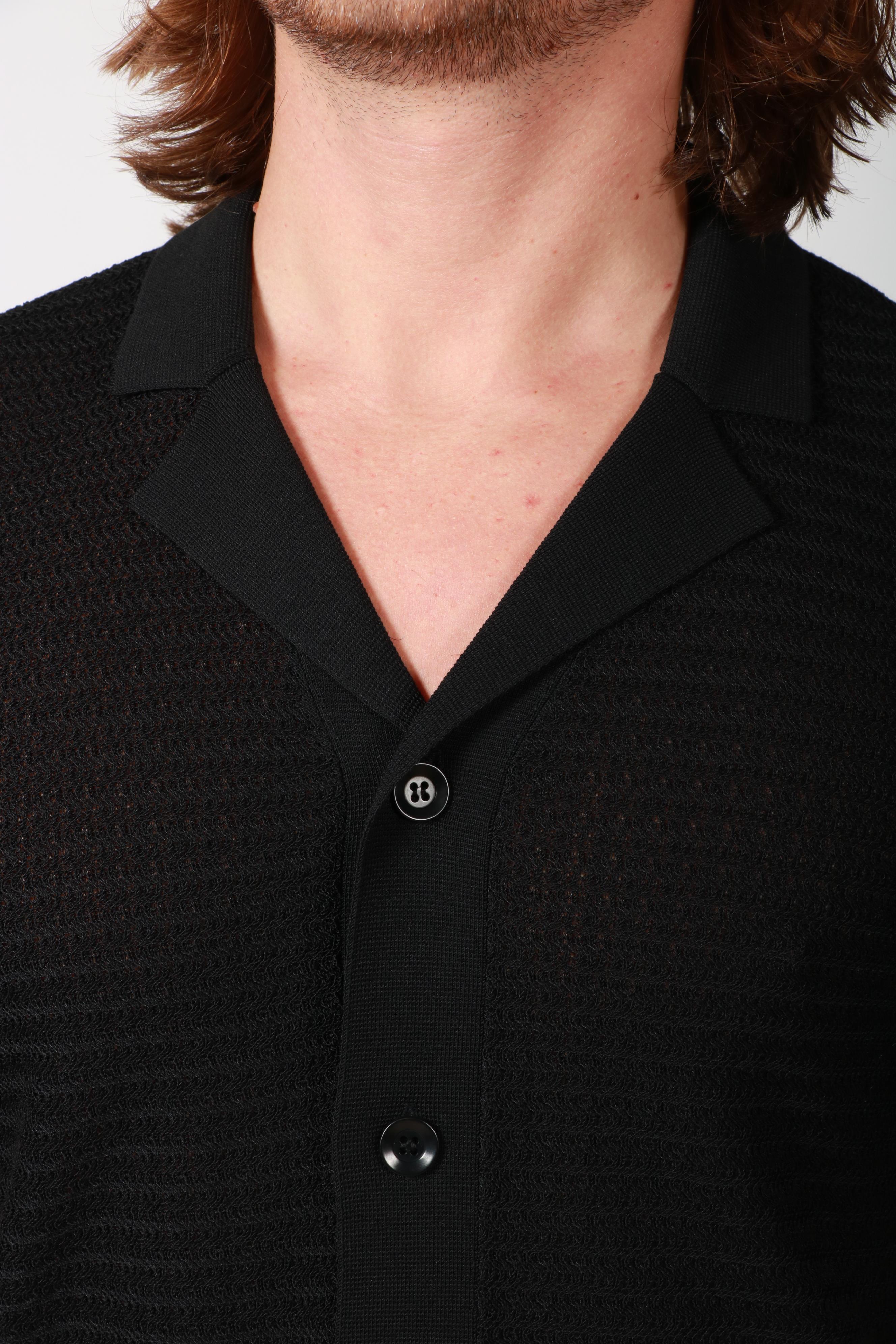 CARDIGAN UOMO KANGRA NERO A MEZZA MANICA CON COLLETTO REVERS IN MAGLIA PUNTO ARABESCO