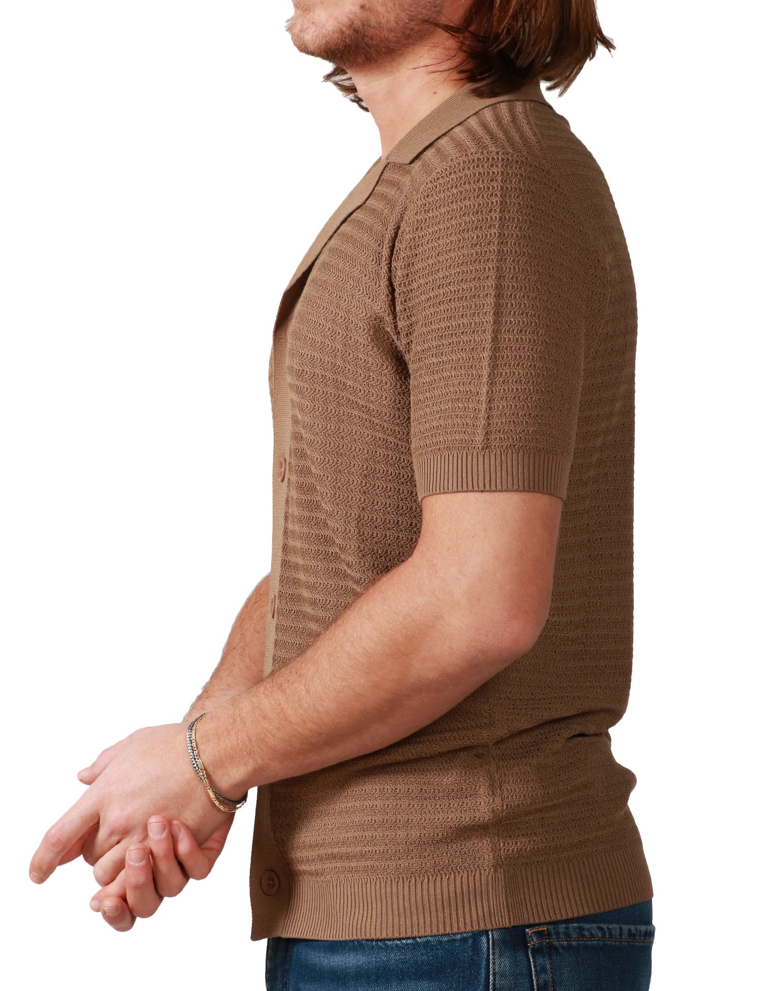 CARDIGAN UOMO KANGRA NOCE A MEZZA MANICA CON COLLETTO REVERS IN MAGLIA PUNTO ARABESCO