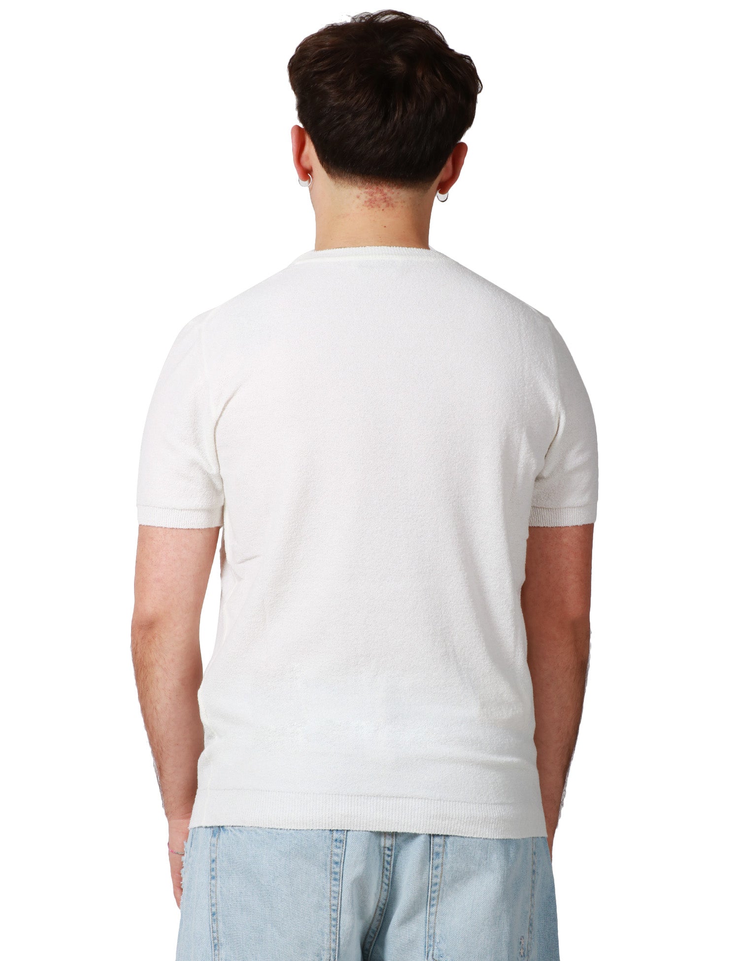 MAGLIA UOMO KANGRA BIANCA GIROCOLLO A MEZZA MANICA IN RASATO ROVESCIO