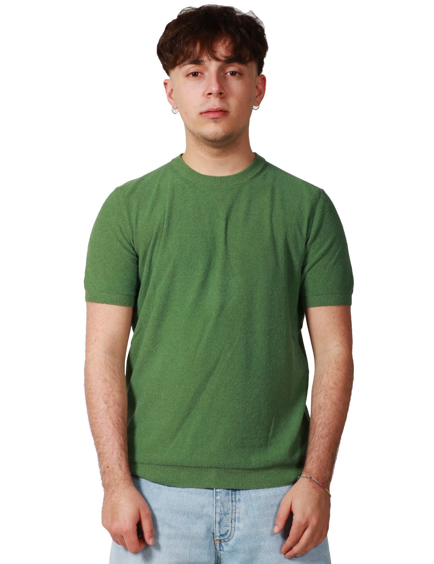 MAGLIA UOMO KANGRA VERDE GIROCOLLO A MEZZA MANICA IN RASATO ROVESCIO