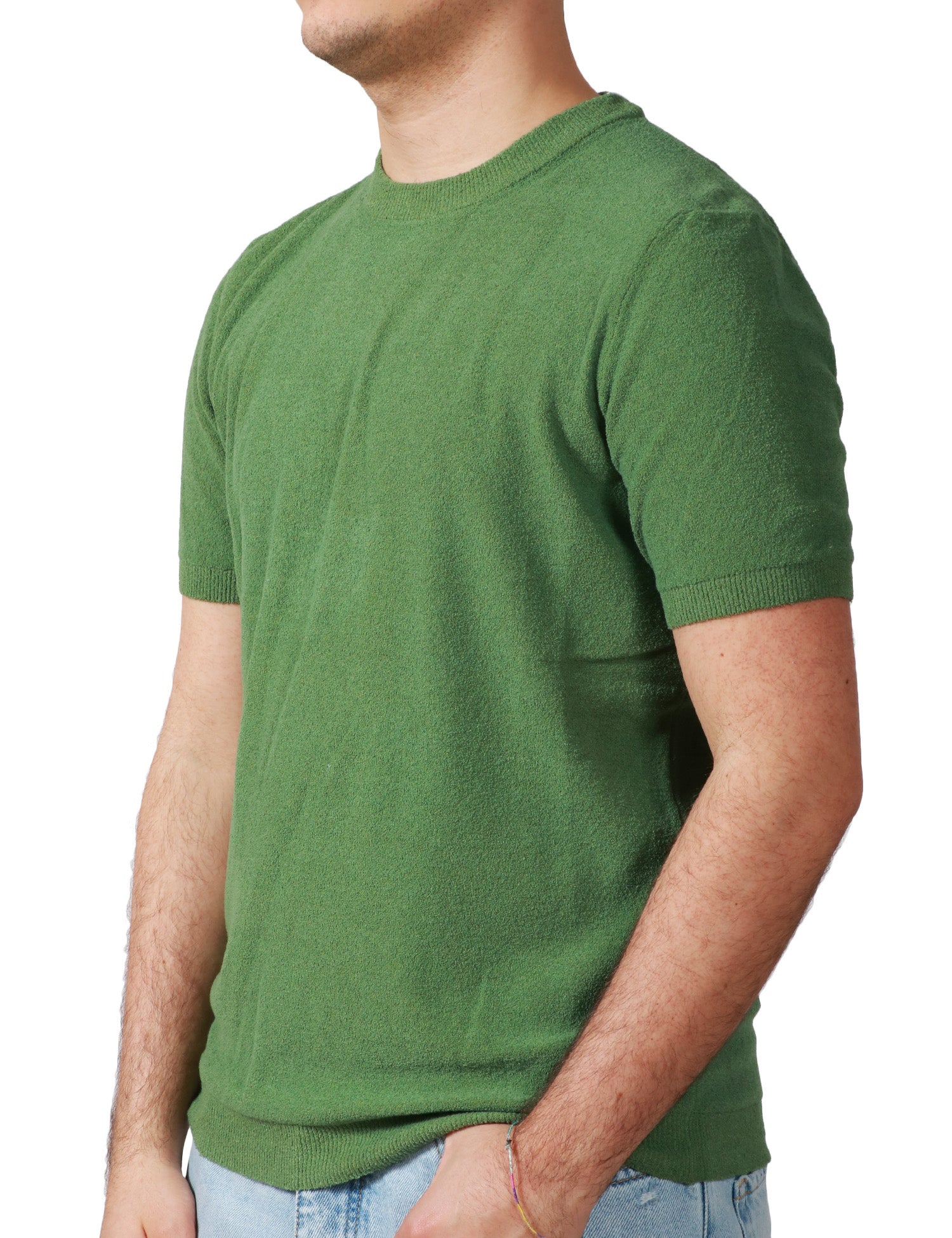 MAGLIA UOMO KANGRA VERDE GIROCOLLO A MEZZA MANICA IN RASATO ROVESCIO