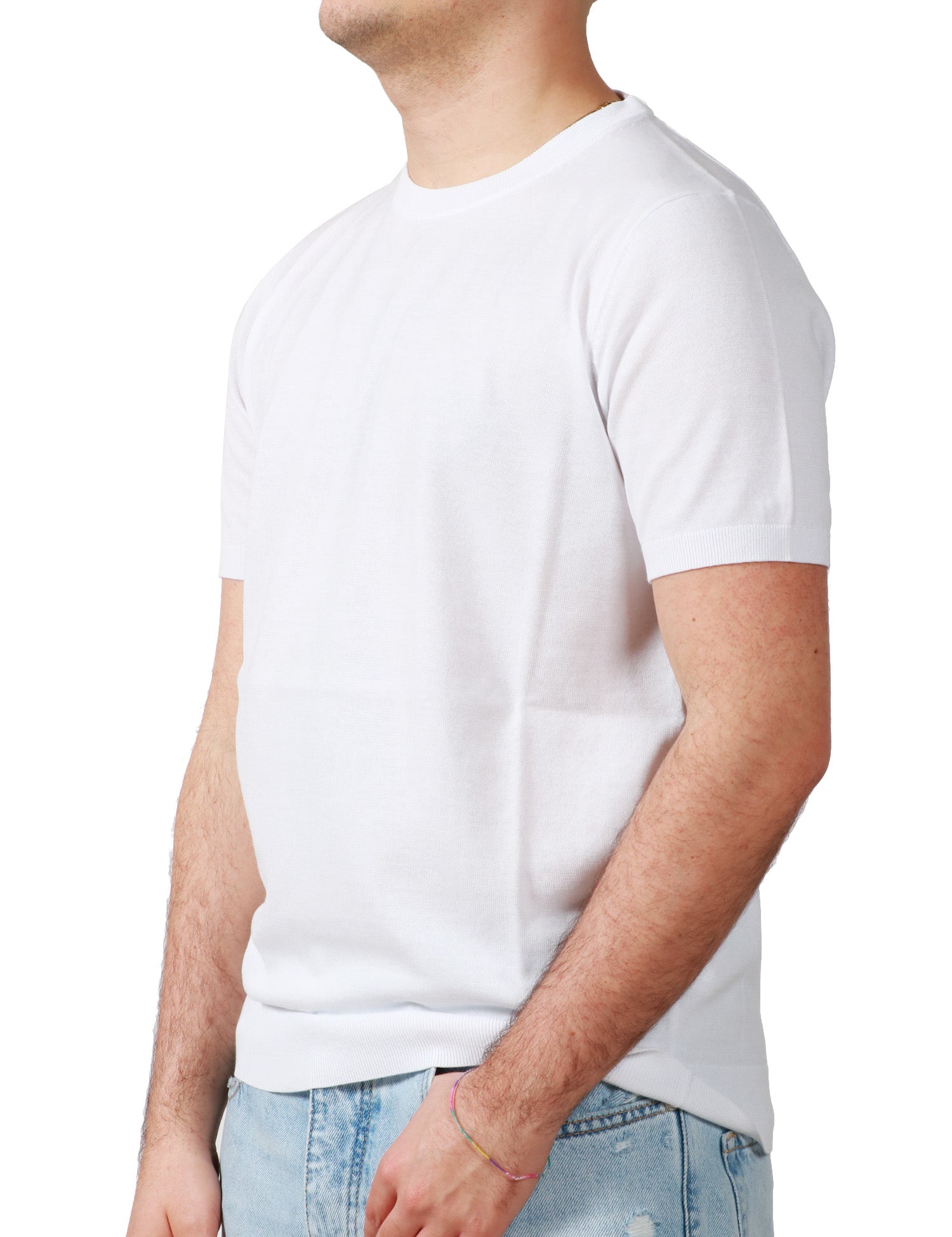 MAGLIA UOMO KANGRA BIANCA GIROCOLLO IN COTONE RASATO CALATO