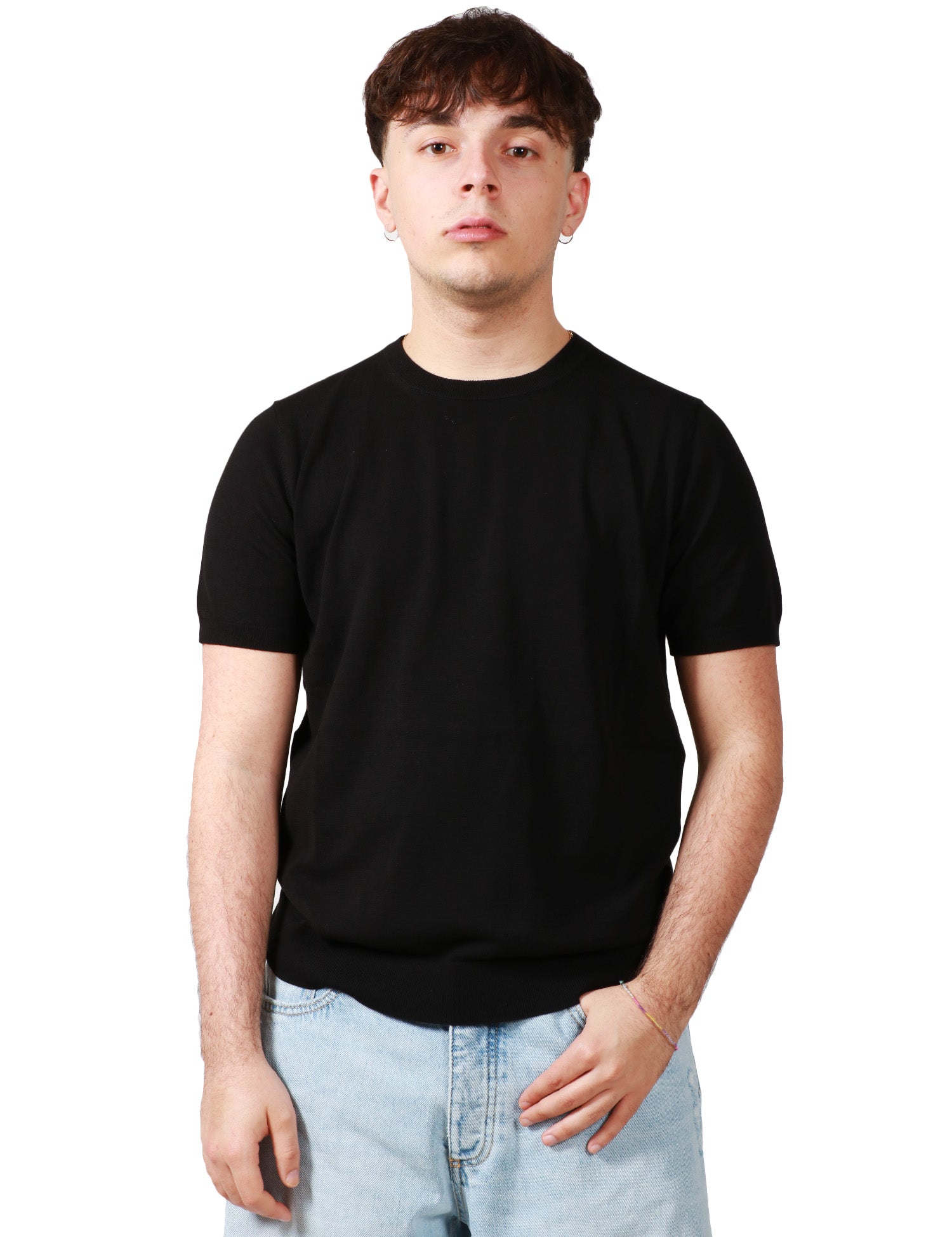 MAGLIA UOMO KANGRA NERA GIROCOLLO IN COTONE RASATO CALATO