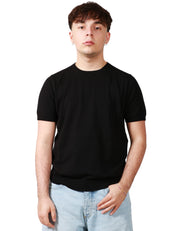 MAGLIA UOMO KANGRA NERA GIROCOLLO IN COTONE RASATO CALATO