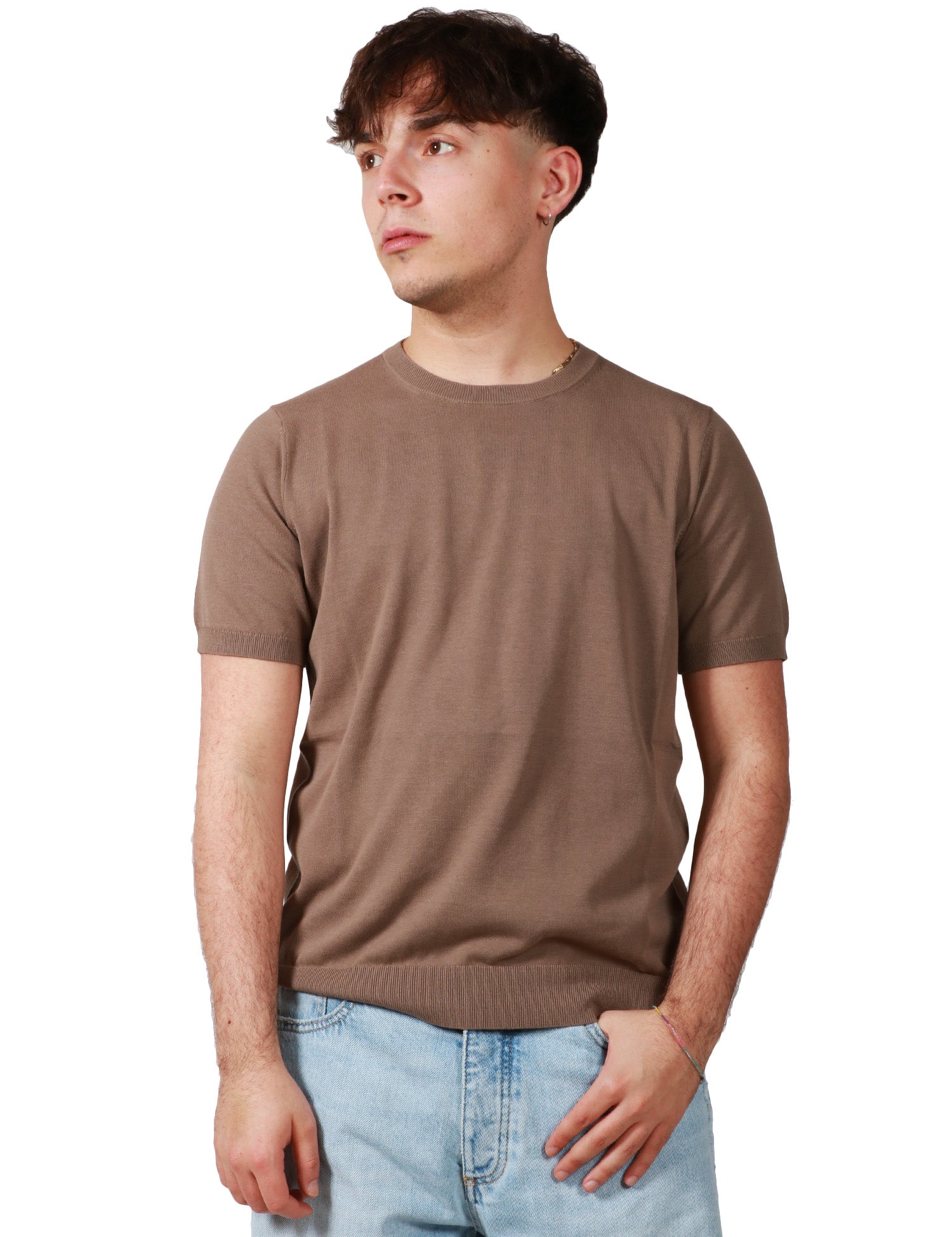 MAGLIA UOMO KANGRA TORTORA GIROCOLLO IN COTONE RASATO CALATO