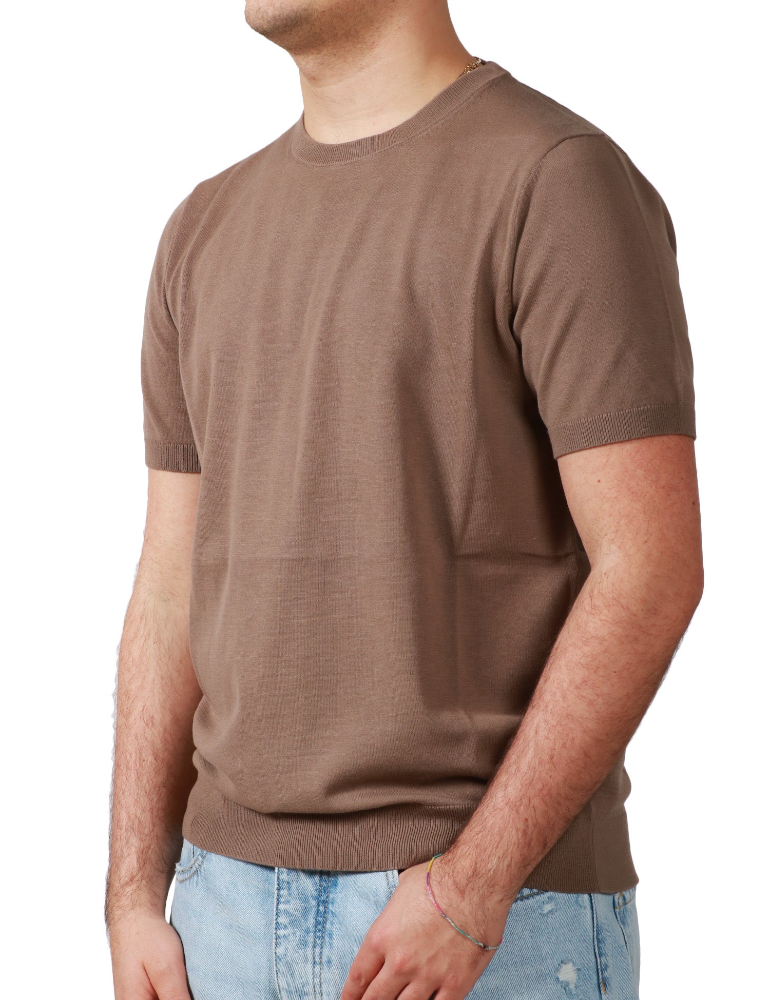 MAGLIA UOMO KANGRA TORTORA GIROCOLLO IN COTONE RASATO CALATO