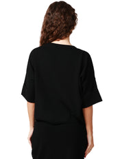 MAGLIA DONNA KONTATTO NERA GIROCOLLO A MEZZA MANICA CON RISVOLTO SULLE MANICHE