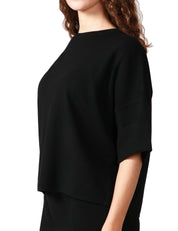 MAGLIA DONNA KONTATTO NERA GIROCOLLO A MEZZA MANICA CON RISVOLTO SULLE MANICHE