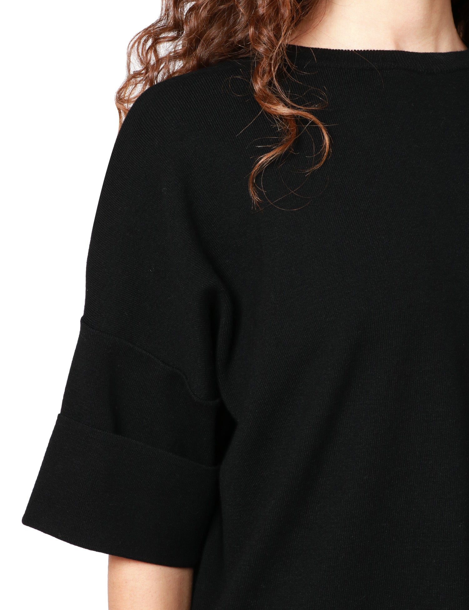 MAGLIA DONNA KONTATTO NERA GIROCOLLO A MEZZA MANICA CON RISVOLTO SULLE MANICHE
