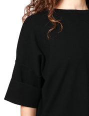 MAGLIA DONNA KONTATTO NERA GIROCOLLO A MEZZA MANICA CON RISVOLTO SULLE MANICHE