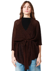 CARDIGAN KIMONO KONTATTO FONDENTE CON TRAMA LUREX E CINTURA