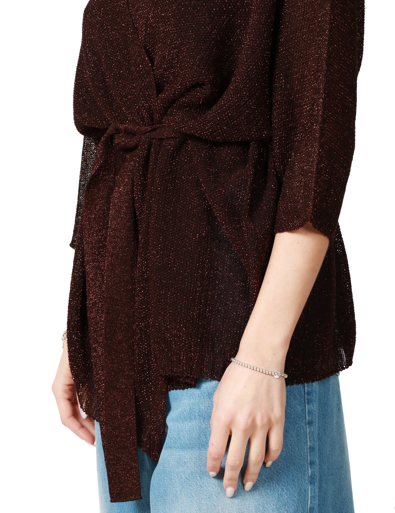 CARDIGAN KIMONO KONTATTO FONDENTE CON TRAMA LUREX E CINTURA