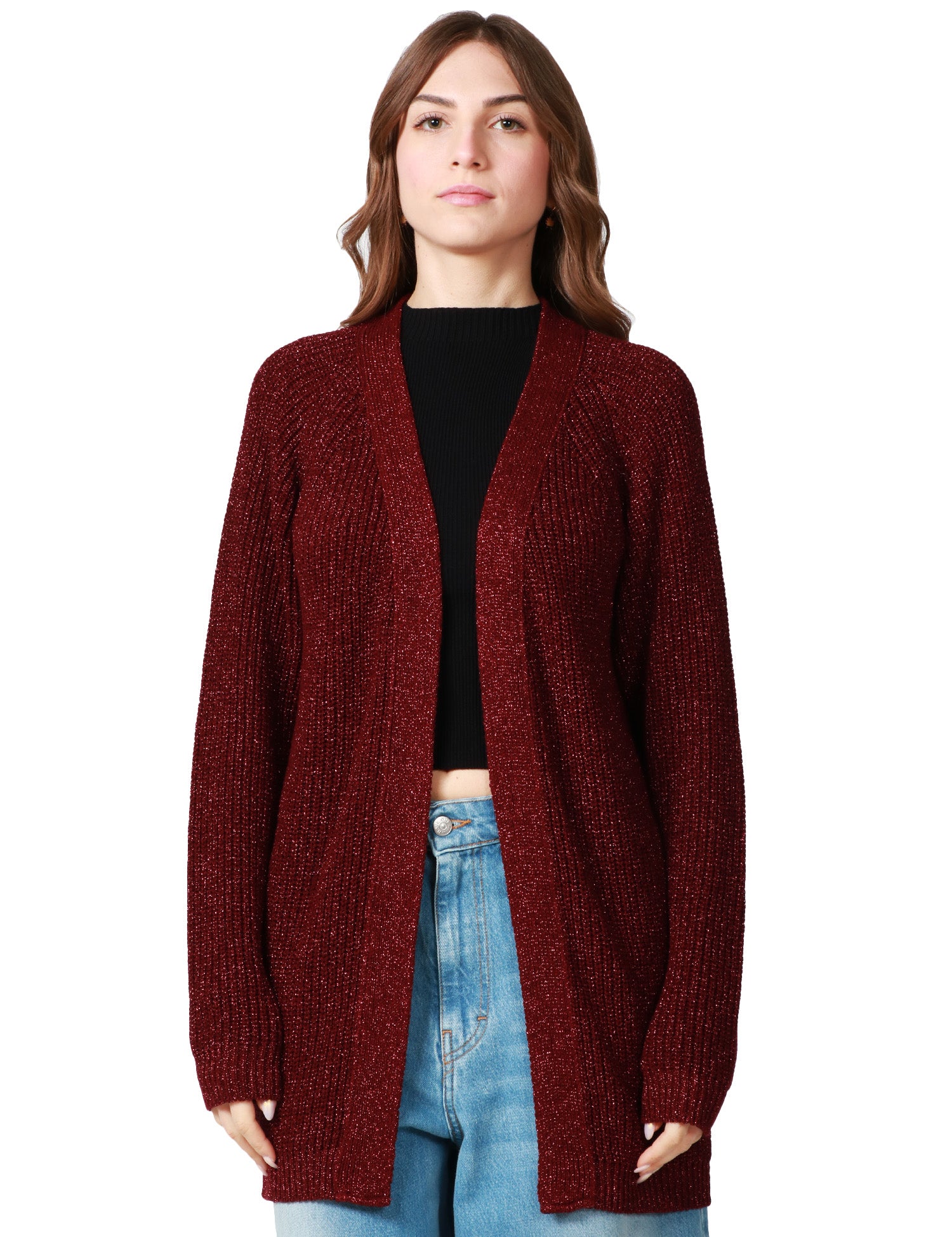 CARDIGAN DONNA KONTATTO RIBES A MANICA LUNGA CON TRAMA LUREX