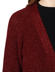 CARDIGAN DONNA KONTATTO RIBES A MANICA LUNGA CON TRAMA LUREX