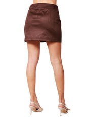 GONNA MINI KONTATTO MARRONE SCURO IN SUEDE CON TASCHE A FILETTO DAVANTI