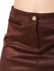 GONNA MINI KONTATTO MARRONE SCURO IN SUEDE CON TASCHE A FILETTO DAVANTI