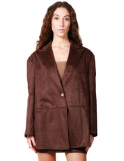 GIACCA OVER DONNA KONTATTO MARRONE SCURO MONOPETTO IN SUEDE