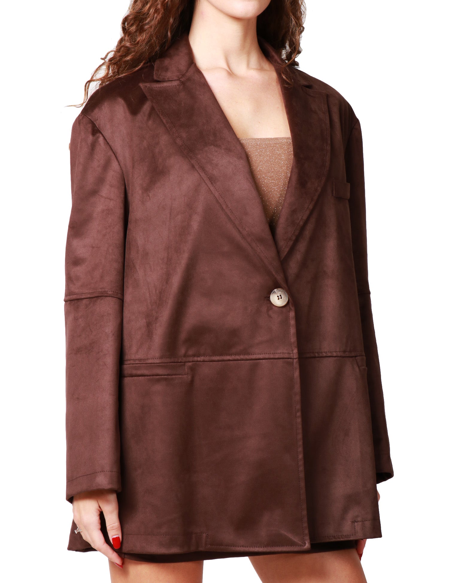 GIACCA OVER DONNA KONTATTO MARRONE SCURO MONOPETTO IN SUEDE