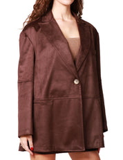 GIACCA OVER DONNA KONTATTO MARRONE SCURO MONOPETTO IN SUEDE