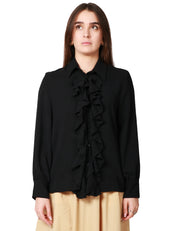 BLUSA DONNA KONTATTO NERA A MANICA LUNGA CON ROUCHES DAVANTI
