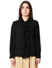 Blusa donna kontatto nera a manica lunga con rouches davanti