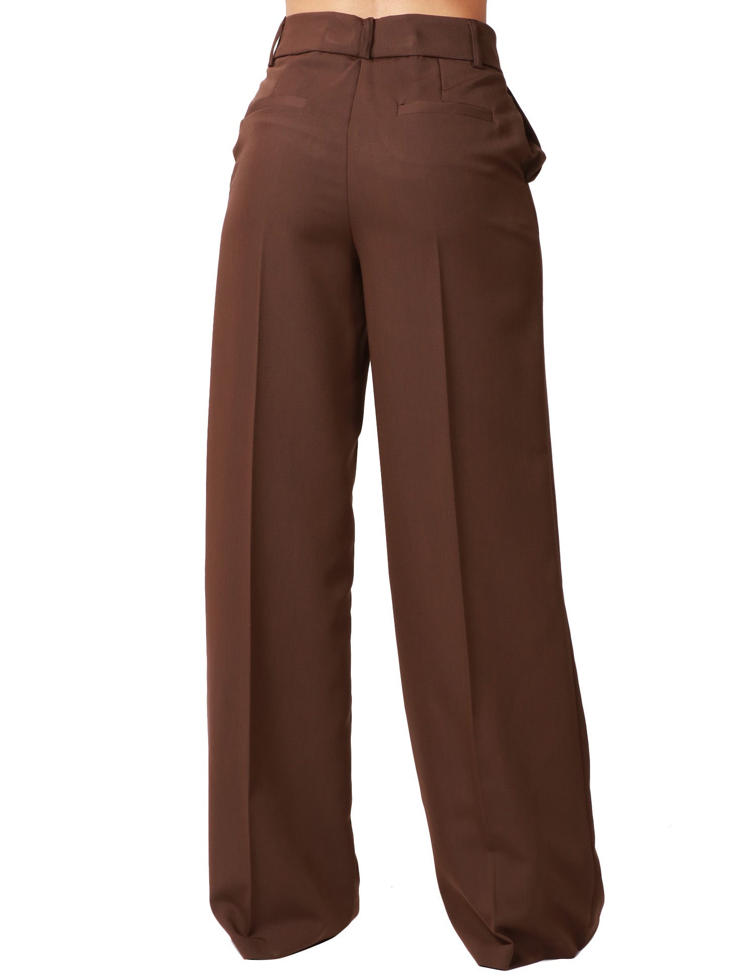 PANTALONE DONNA KONTATTO MARRONE A VITA ALTA E GAMBA PALAZZO