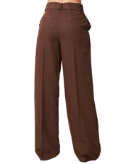 PANTALONE DONNA KONTATTO MARRONE A VITA ALTA E GAMBA PALAZZO