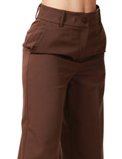 PANTALONE DONNA KONTATTO MARRONE A VITA ALTA E GAMBA PALAZZO
