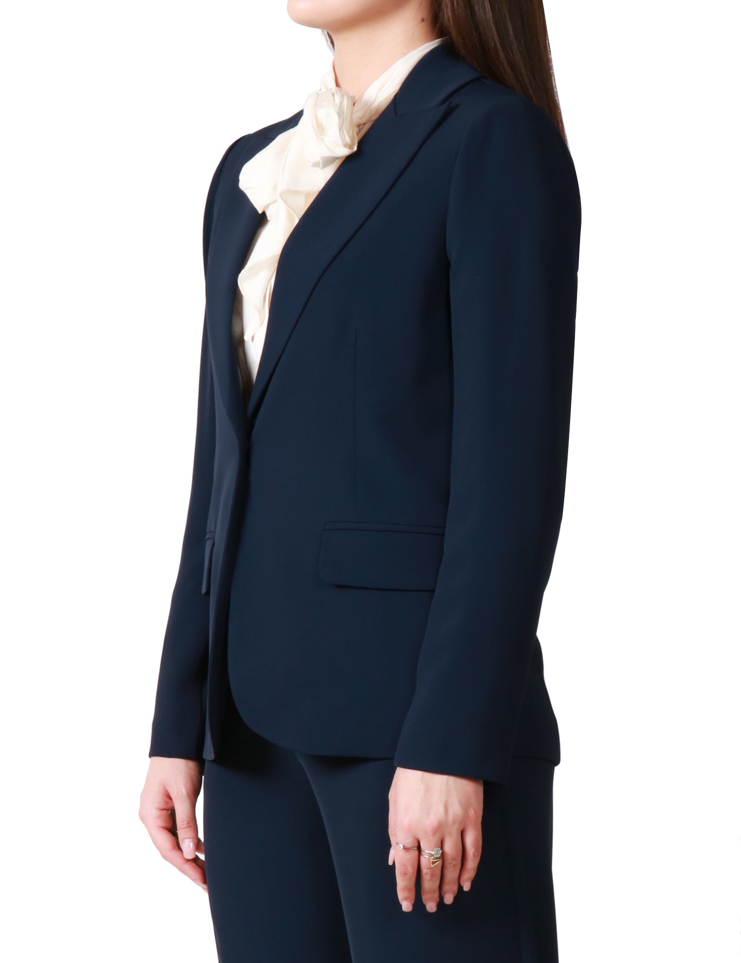 COMPLETO DONNA KONTATTO BLU SCURO GIACCA E PANTALONE PALAZZO IN TESSUTO FLUIDO