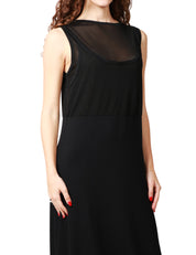 ABITO DONNA LIVIANA CONTI ANDREA NERO GIROMANICA CON DOPPIO SCOLLO E GONNA LUNGA IN VISCOSA