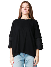 CAMICIA DONNA LIVIANA CONTI GINEVRA NERA CON SCOLLO TONDO E MANICA TRE QUARTI CON POLSINO E BOTTONE