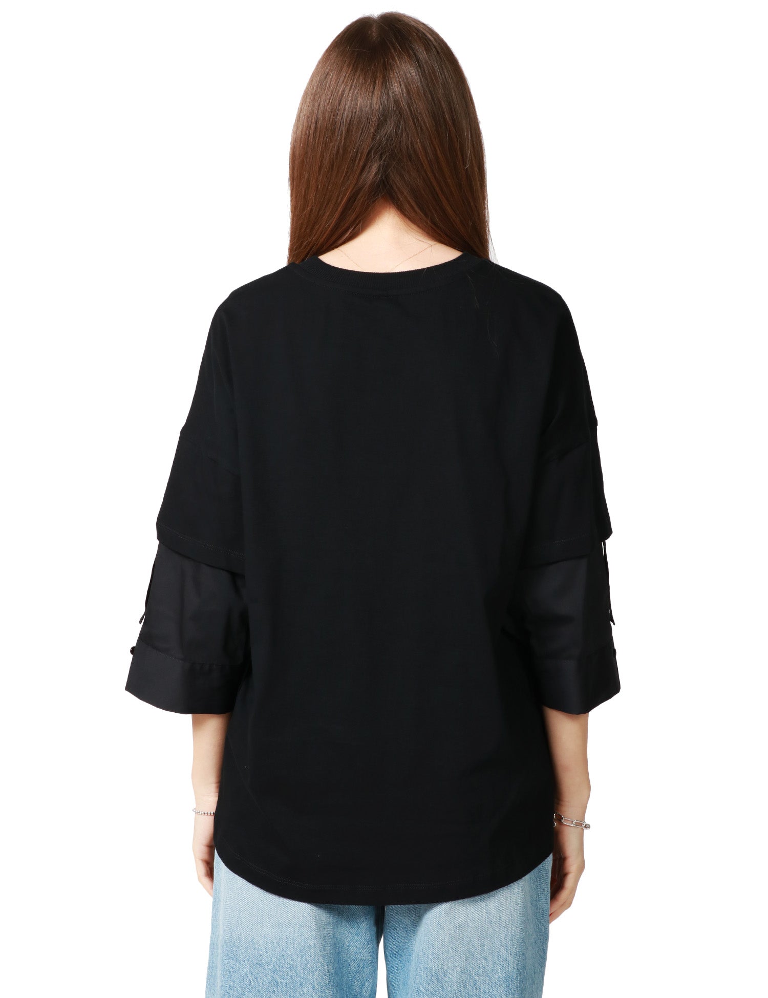 CAMICIA DONNA LIVIANA CONTI GINEVRA NERA CON SCOLLO TONDO E MANICA TRE QUARTI CON POLSINO E BOTTONE