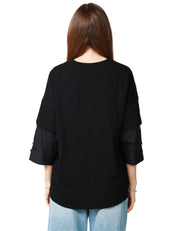 CAMICIA DONNA LIVIANA CONTI GINEVRA NERA CON SCOLLO TONDO E MANICA TRE QUARTI CON POLSINO E BOTTONE