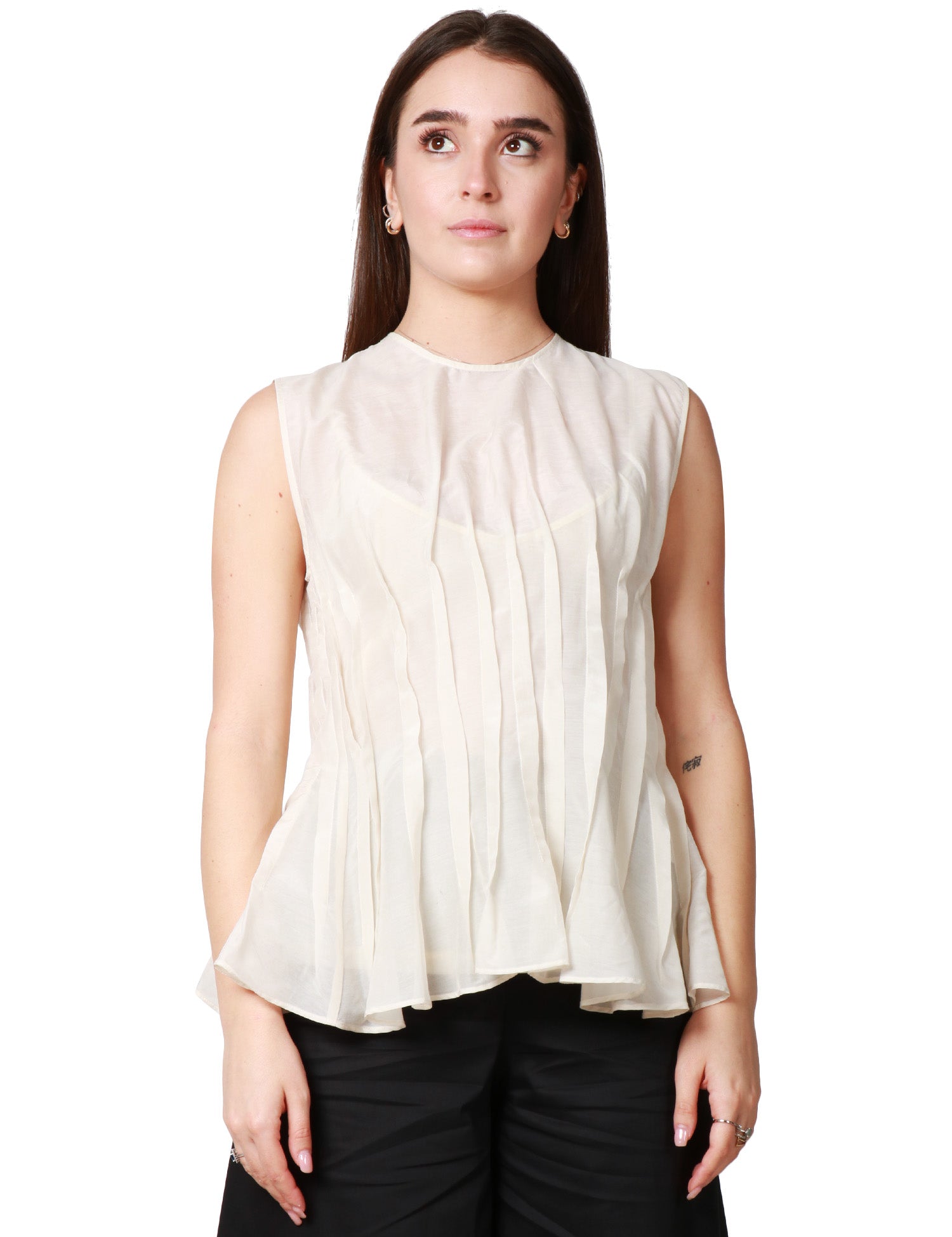 TOP DONNA LIVIANA CONTI BETULLA SMANICATO CON EFFETTO PLISSETTATO IN MISTO COTONE E SETA