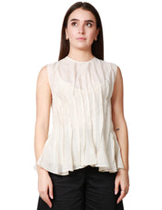 TOP DONNA LIVIANA CONTI BETULLA SMANICATO CON EFFETTO PLISSETTATO IN MISTO COTONE E SETA