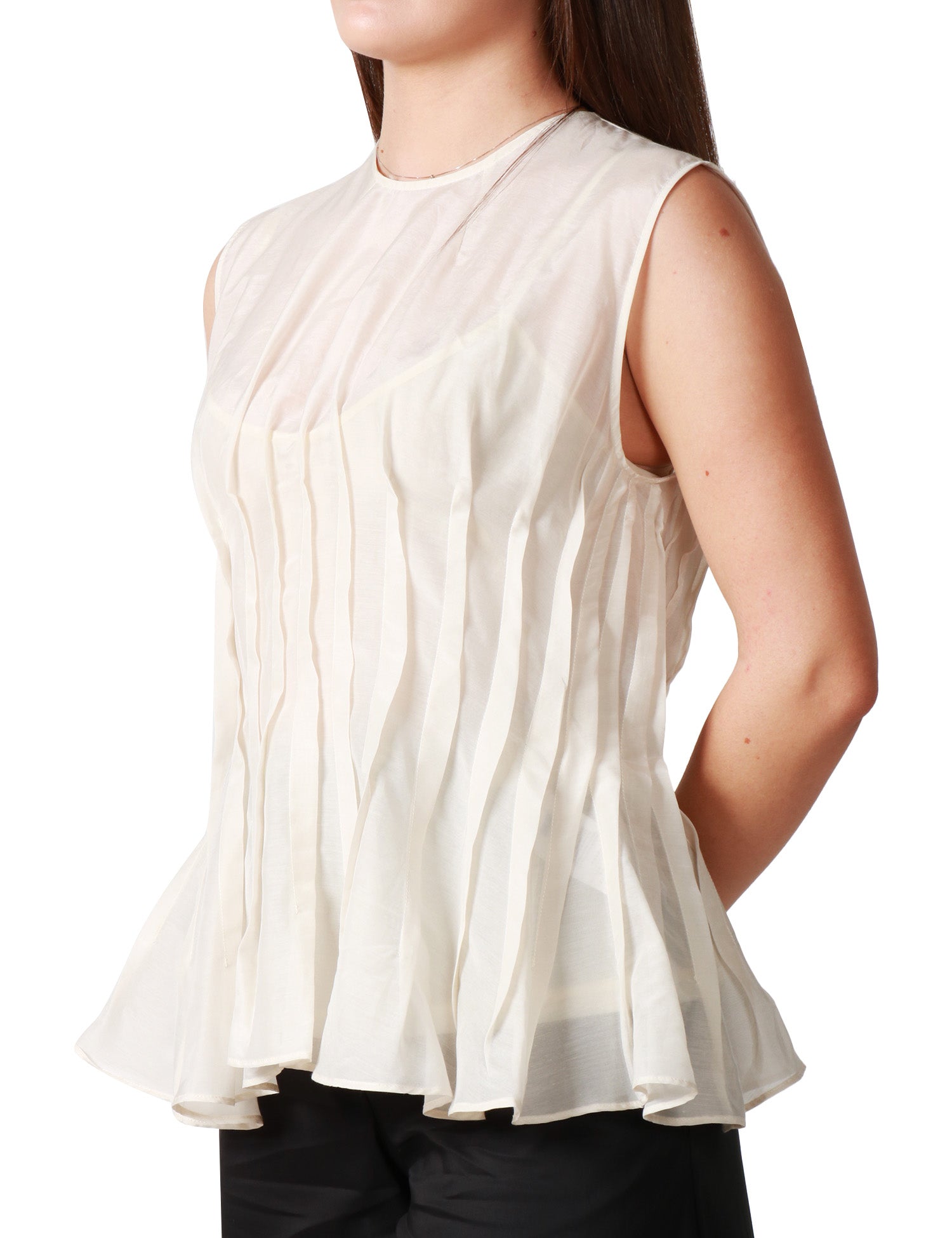 TOP DONNA LIVIANA CONTI BETULLA SMANICATO CON EFFETTO PLISSETTATO IN MISTO COTONE E SETA