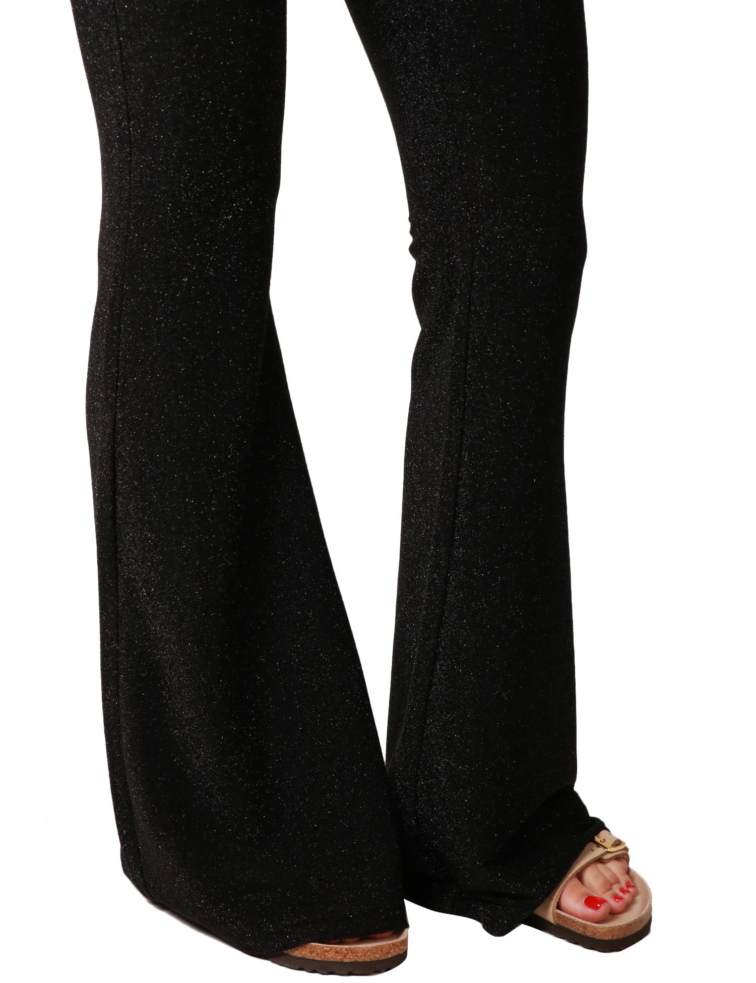PANTALONE DONNA MATINèE SILVIA NERO IN LUREX ELASTICIZZATO A ZAMPA