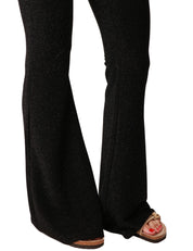 PANTALONE DONNA MATINèE SILVIA NERO IN LUREX ELASTICIZZATO A ZAMPA