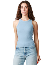 CANOTTA DONNA ADA MC2 SAINT BARTH CELESTE IN COTONE A COSTE CON RICAMO LOGO IN TONO