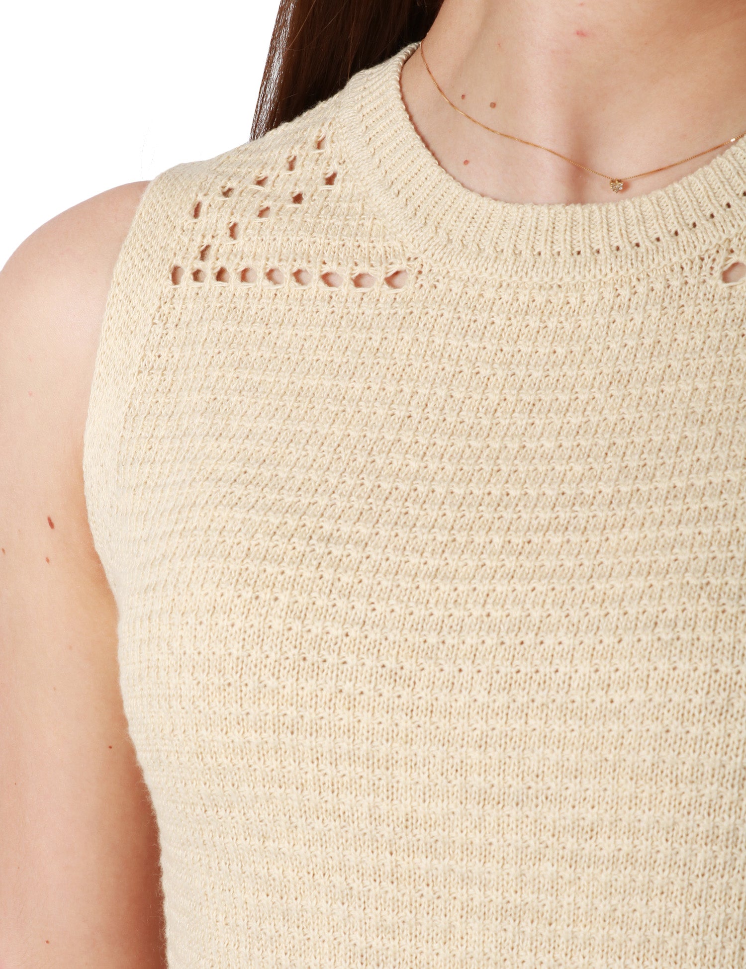 TOP DONNA MC2 SAINT BARTH AIRE BEIGE SMANICATO IN CROCHET CON DETTAGLIO BUCHERELLATO