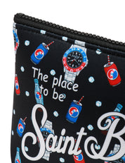 POCHETTE MC 2 SAINT BARTH NERA CON STAMPA WATCH BREAK IN GOMMA CLOROPRENE
