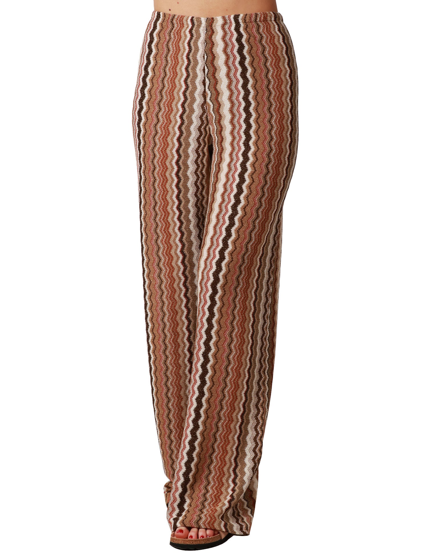 PANTALONE DONNA MC2 SAINT BARTH AMELIA MARRONE CON MOTIVO CHEVRON IN MAGLIA RASCHEL