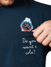 T-SHIRT UOMO MC2 SAINT BARTH AUSTIN BLU NAVY CON STAMPA OROLOGIO E RICAMO "DO YOU WANT A COLA?"