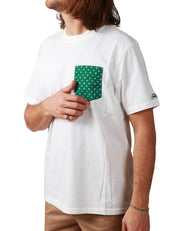 T-SHIRT UOMO MC2 SAINT BARTH BLU CON TASCA VERDE A FIORI APPLICATA SUL PETTO