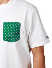 T-SHIRT UOMO MC2 SAINT BARTH BLU CON TASCA VERDE A FIORI APPLICATA SUL PETTO