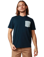 T-SHIRT UOMO MC2 SAINT BARTH GIROCOLLO BLU CON TASCA A FIORI APPLICATA SUL PETTO