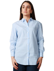 CAMICIA DONNA MC 2 SAINT BARTH BRIGITTE CELESTE A RIGHE CON RICAMO LOGO SULLA SCHIENA ALTA